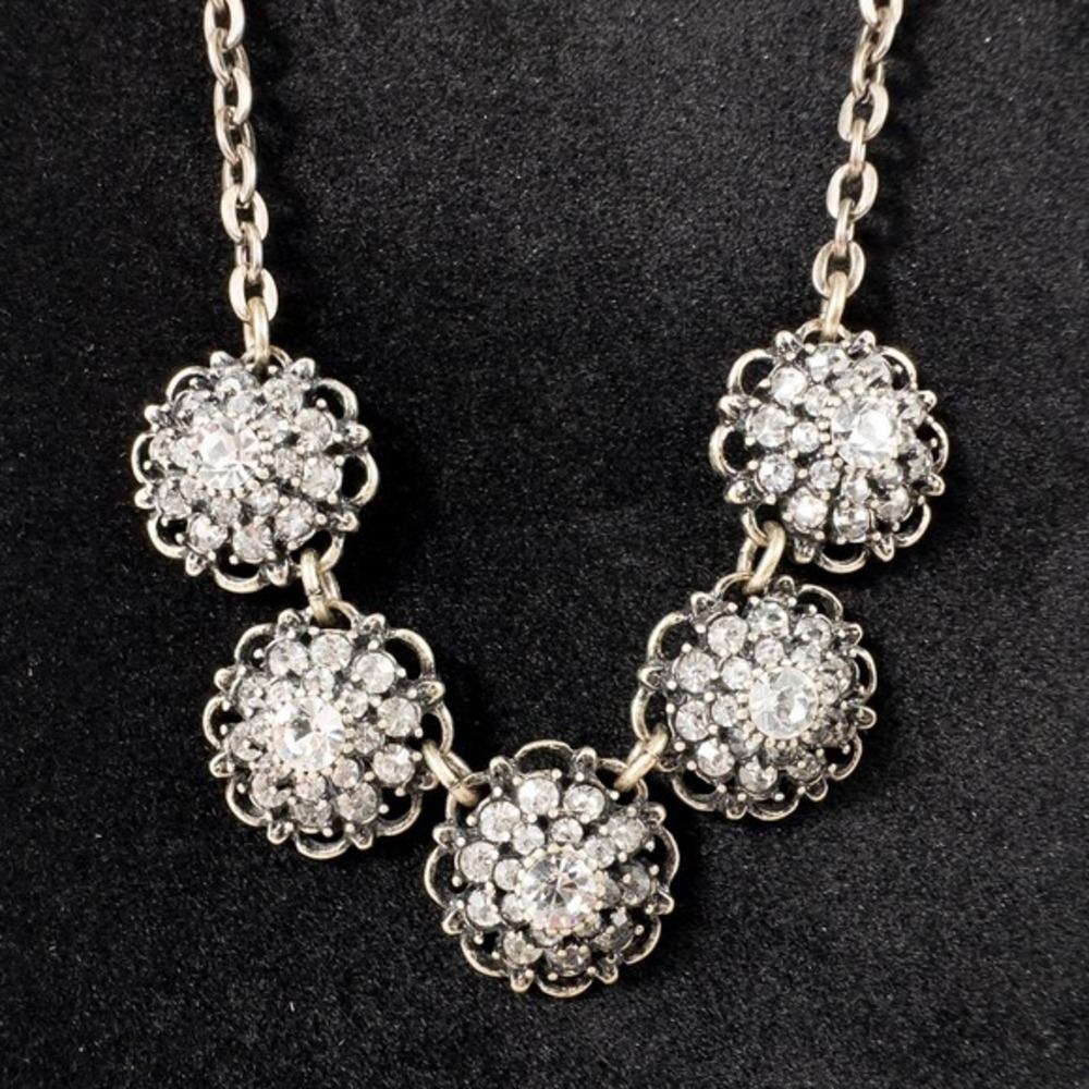 Lia‎ Sophia Retired Nora Necklace 18-21" Floral Cut Crystals Antiqued Gold Tone